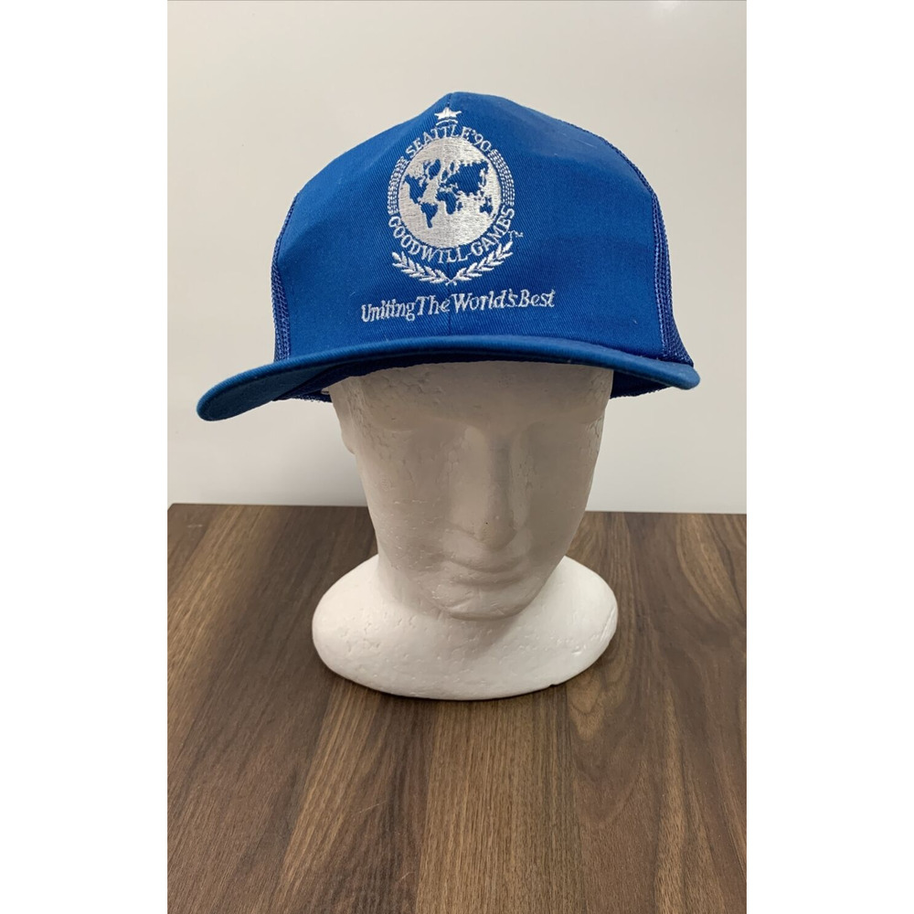 Seattle 1990 Goodwill-Games RARE VTG Mesh Trucker Hat Blue Snapback